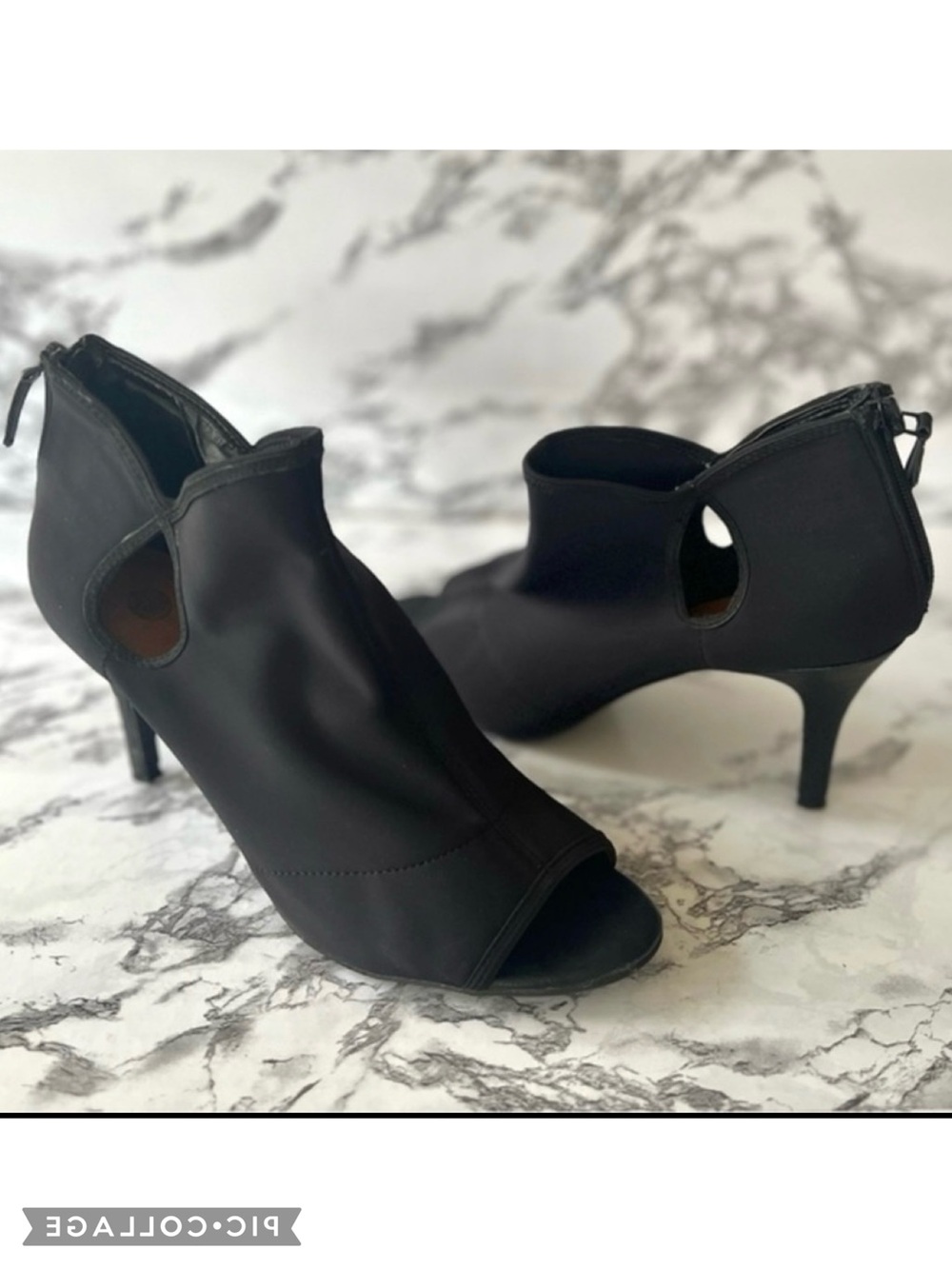 Dress Barn Heels Open Toe Nylon Fabric Black Cutout 9 Stretch